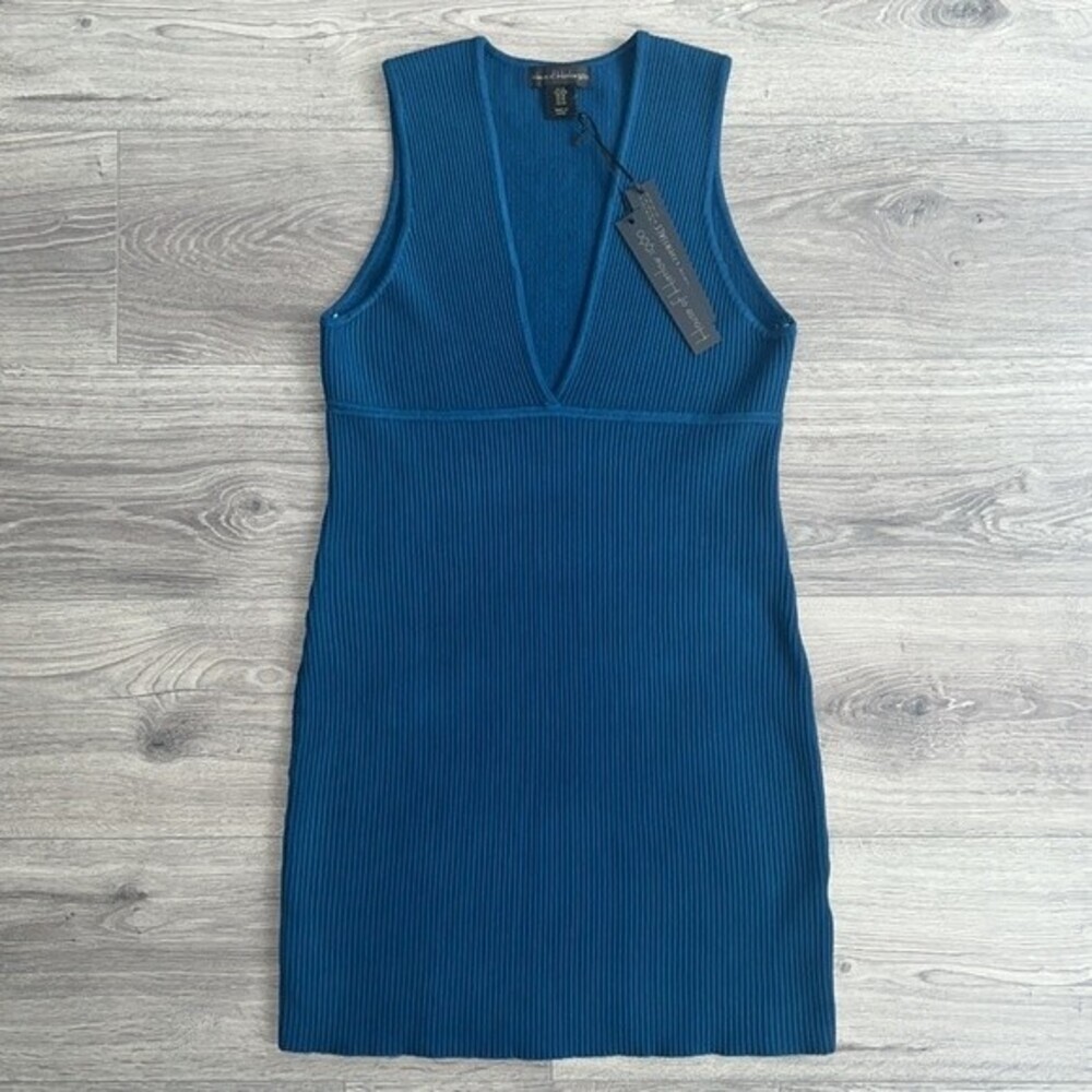 House of Harlow Ribbed Mini Dress Medium Blue 90s Revolve Party Luxe Knit NWT